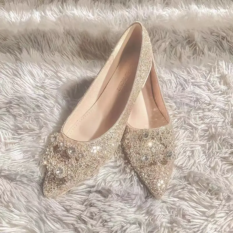 Silver mixed color flats wedding shoes 