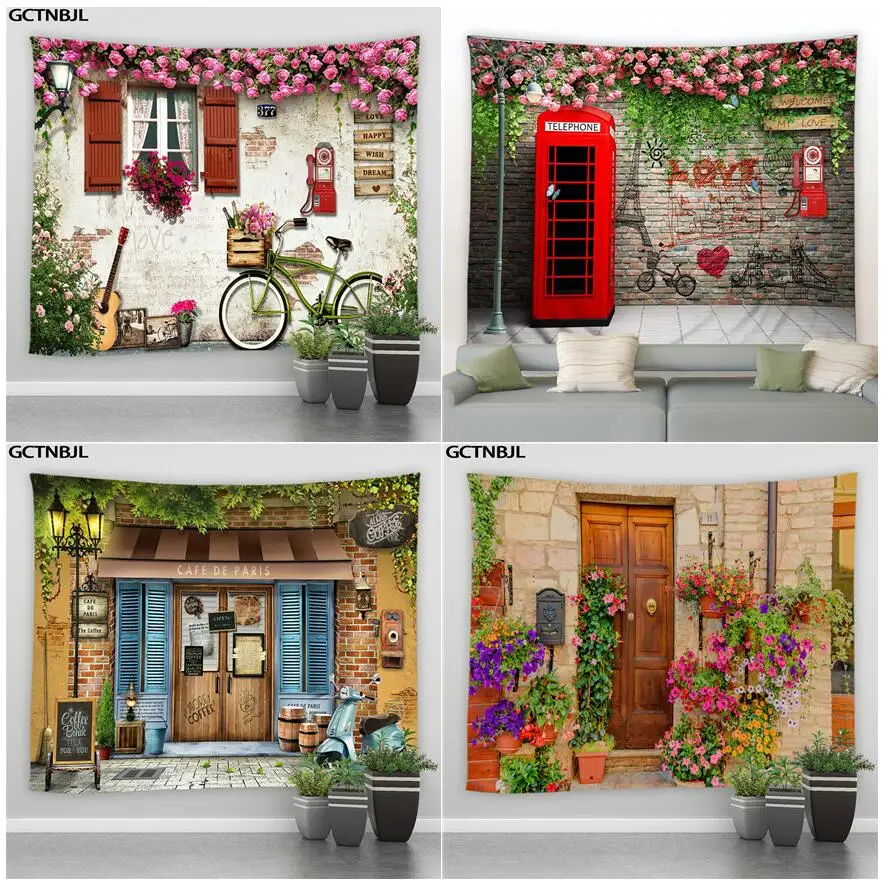 Landscape Big Tapestry Ltaly Rural Small Town Street Retro Style Background Decor Hippie Wall Hanging Tapestries Bedroom Blanket Tapestry Decorations