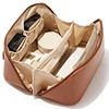 Travel Makeup Bag,Waterproof Portable Pouch Open Flat Toiletry Bag Make Up Organizer With Divider And Handle(Brown) Durable 4