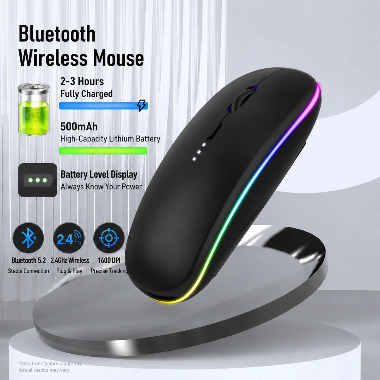 Ergonomic Wireless Bluetooth Mouse with USB Receiver