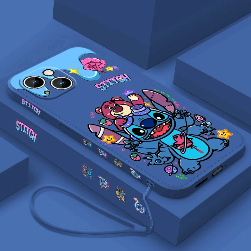 thumbnail image 1 of Disney Stitch Anime para Apple iPhone 15 14 13 12 11 XS XR X 8 7 Pro Max Plus Mini Liquid Left Rope Phone Case, 1 of 5
