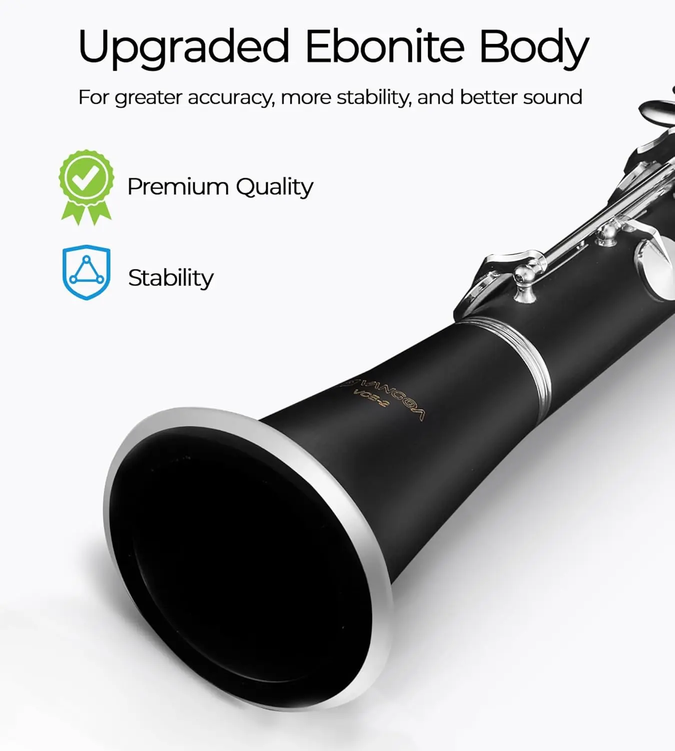 B Flat Clarinet for Beginners Intermediate, Upgraded Bb Ebonite Clarinet Silver-Plated for School Band Orchestra Adult St