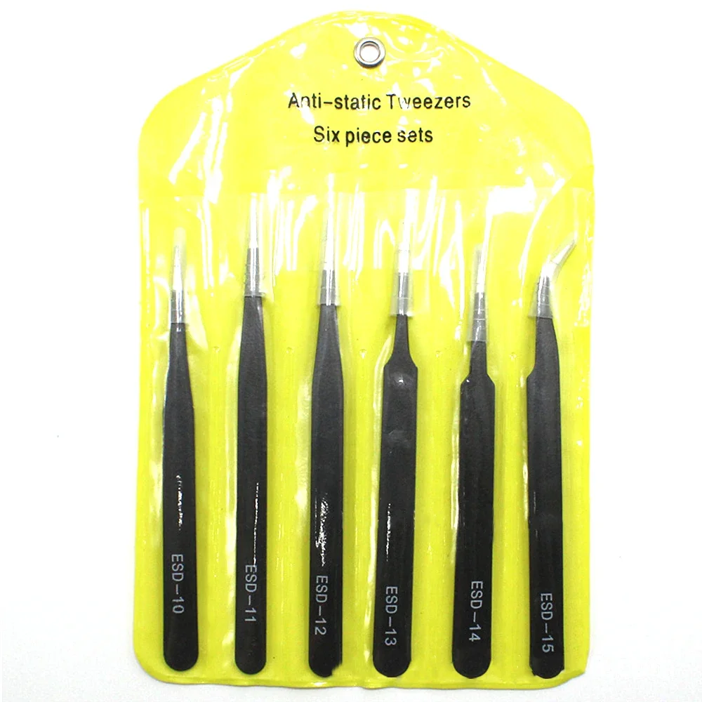 Precision Tweezers Set 6 Pcs Anti-Static ESD Tweezer Stainless Steel Repair Tools for Electronics Soldering Model Jewelry Makin