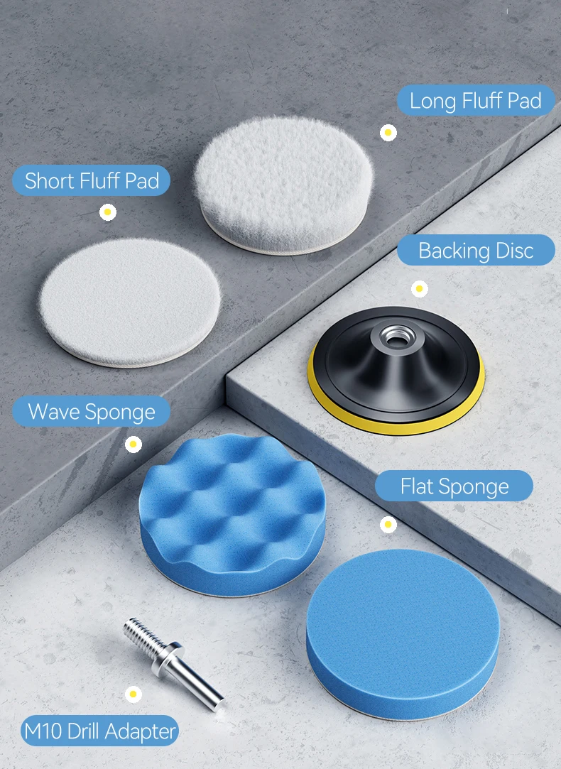 Car Detailing Polishing Disc Waxing Sponge Pad Kit With M10 Drill Adapter Sanding Sandpaper For Polisher Headlight Restoration