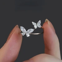 Butterfly Inlaid Rhinestone Ring Women's Design Advanced Zircon Adjustable Rings Sparkle Dainty Wedding Jewelry Gift 2