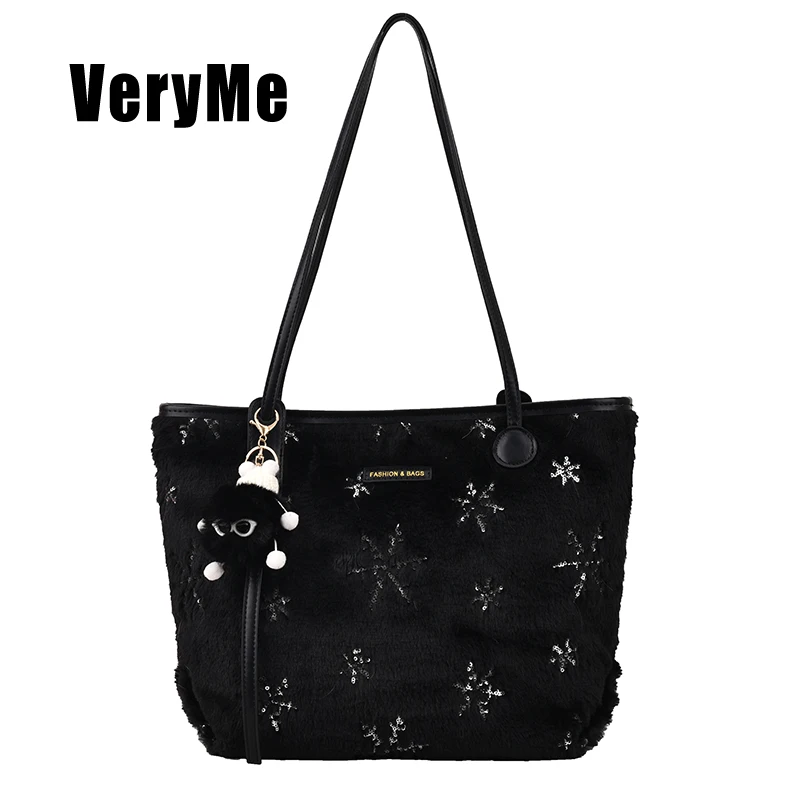 VeryMe crossbody bag Retro Bags For Women Soft Plush Shoulder Bags Female Large Capacity Travel Bag Winter Warm Fluffy Totes