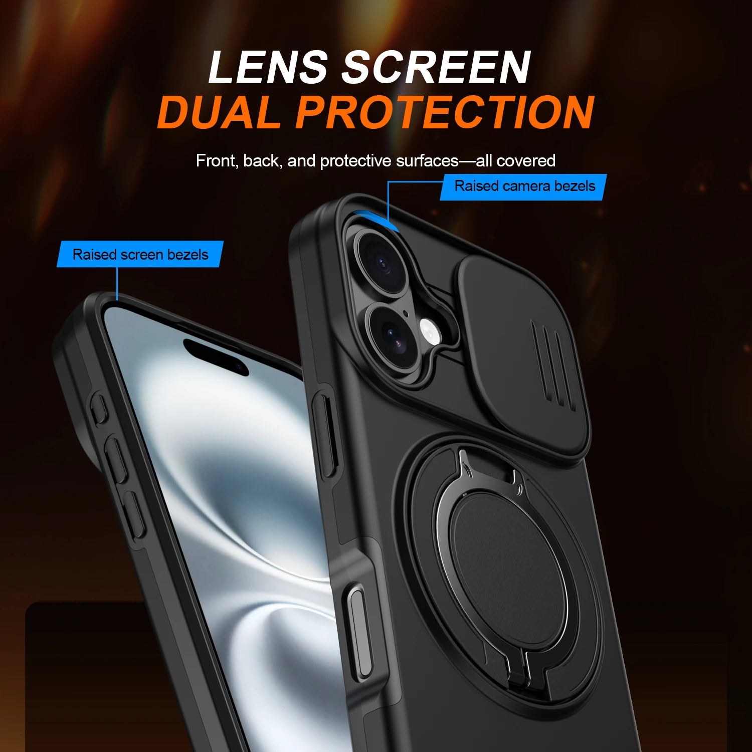 Heavy Duty Dual Layer Hard Case with Built-In Bracket Ring Holder