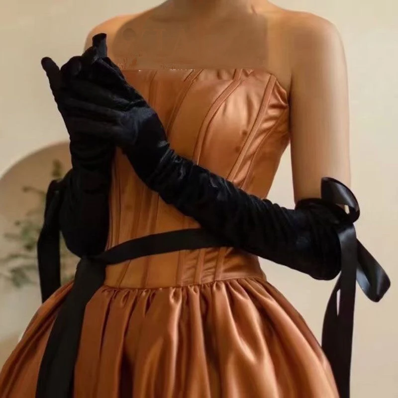 Black velvet bow dress gloves dinner gloves Halloween accessories studio photography accessories velvet bow gloves