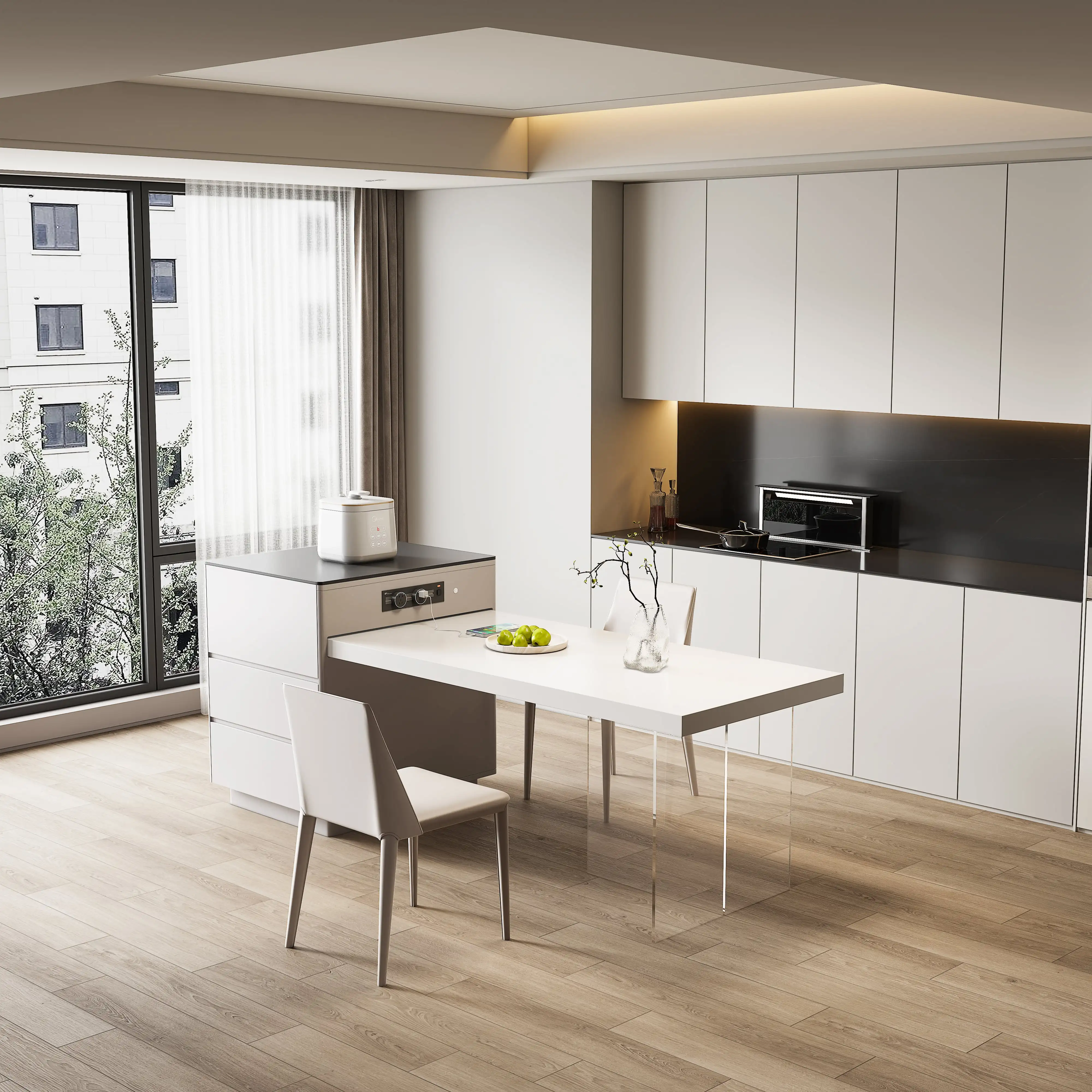 Kitchen Island with Extendable Dining Table Rolling Kitchen Storage Cart on Wheels with Spice Rack Cabinet for
