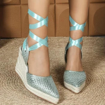 Simple Fashion Strappy Large Size 35-42 Women Shoes Elegant Woven Wedge Sandals Women  Comfortable Designer Brand Sandals Women