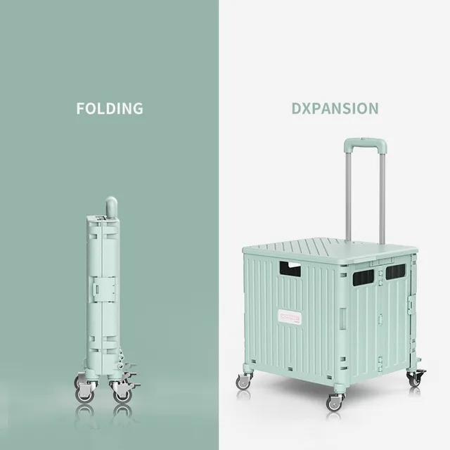 45L/65L Hordozható Nagy Kapacitású Bevásárló Kocsi Teleszkópos Pólus Utazási Tok Összecsukható Kimenő Piknik Tároló Doboz