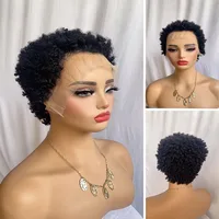 Haute qualité 13*4 dentelle avant africaine défilement chenille couleur naturelle 6 pouces perruque de cheveux humains 180% densité brésilienne vierge Remy 5