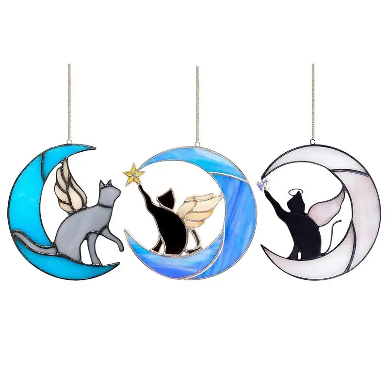 

Stained Glass Cat Suncatchers Colorful Crystal Window Hangings Sun Catchers Pet Sympathy Gift Chain Rainbow Maker Crystal Prisms