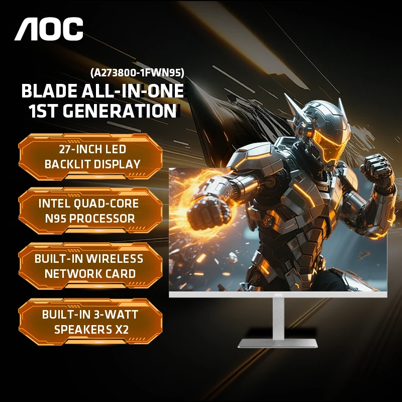 מחשב שולחני AOC All-In-One HD דק למשרד עיצוב משחקים מחשב לבן 27 אינץ 'רבע ליבות N95 16G 512G מצב קבוע