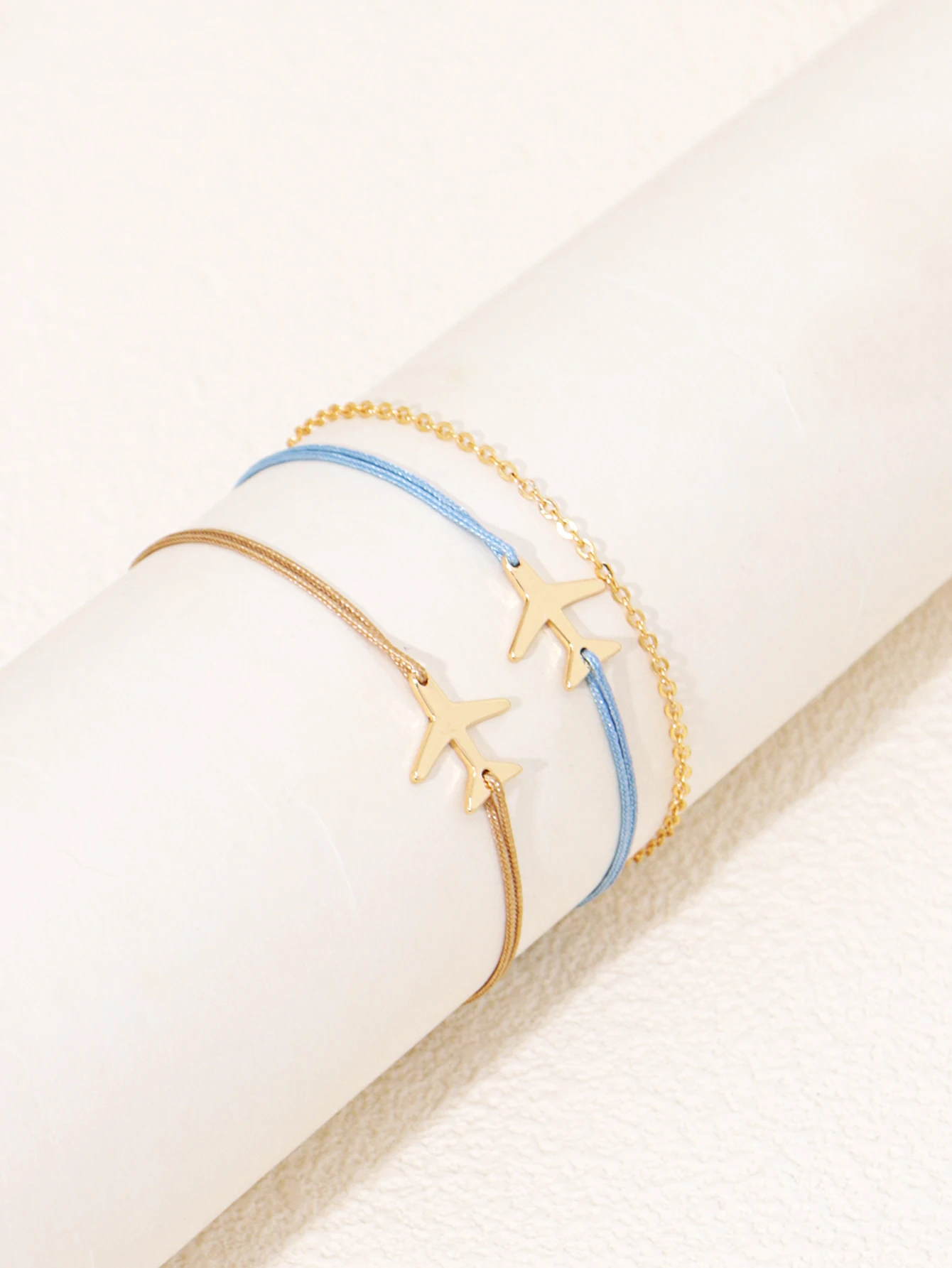 3PCS Handmade Weaving Airplane Decoration Couple Bracelet Set