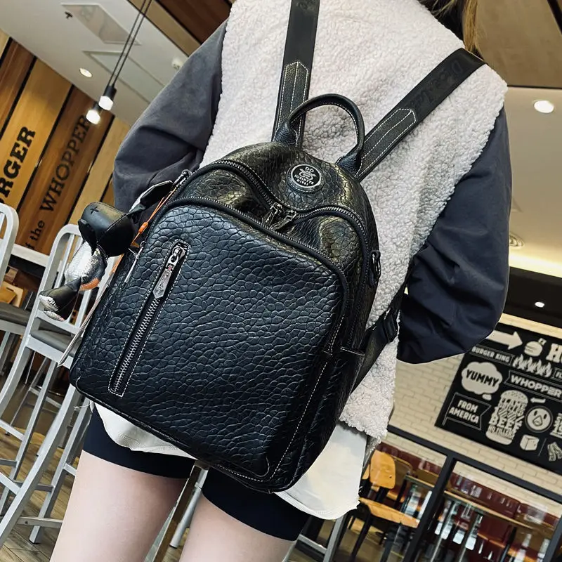 2023 New Stone Embossed Backpack Large Capacity Travel Bag Female Fashion Student Bag Shoulder Bag Dual-purpose Backpack Women