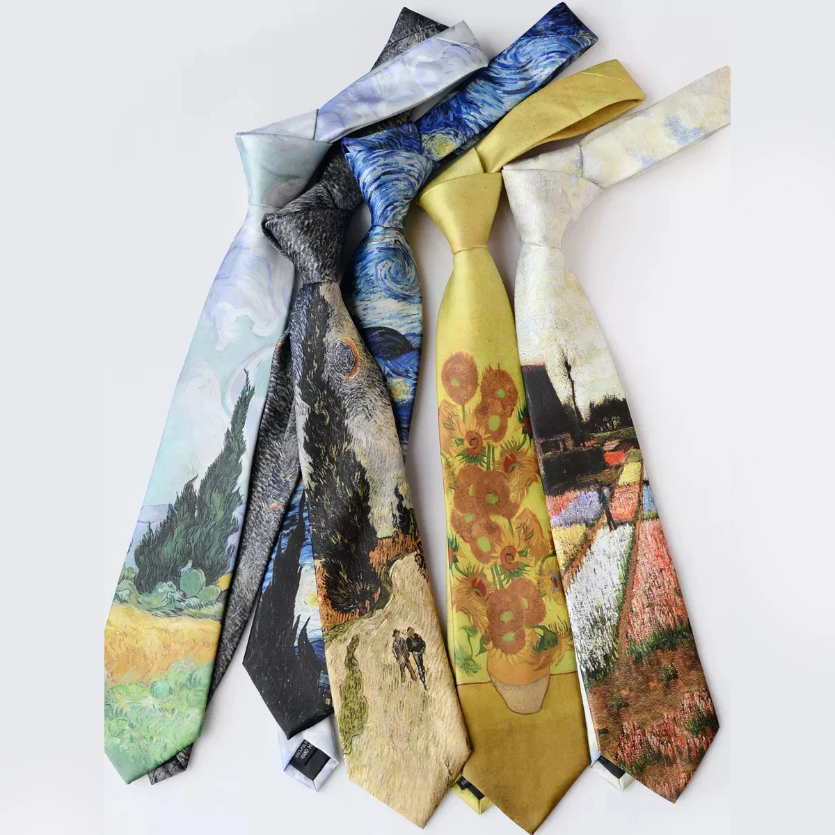 Neck Tie Vintage 8cm Width Starry Sky Oil Painting Neckties Men Women Creative Fun Flower Green Neck Tie Daily Wear Shirt Accessories