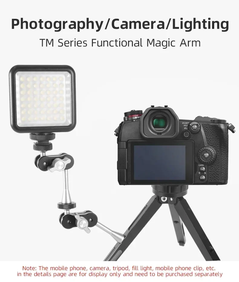 Description Picture 3 of itemMini Magic Arm Double Ball head 1/4 inch Screw for SLR Camera Tripod Camera Cage Rig LED Video Light Microphone Field Monitor