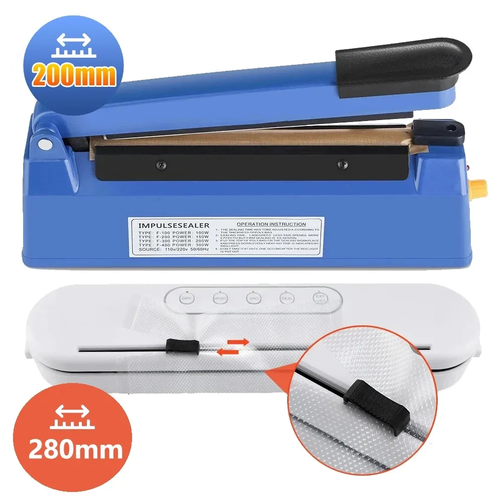 280/200mm 110/220V Heat Seal Machine Household Impulse Vacuum & Power Suction Food Meat Plastic Bag Sealer Kitchen Fruit Storage 1