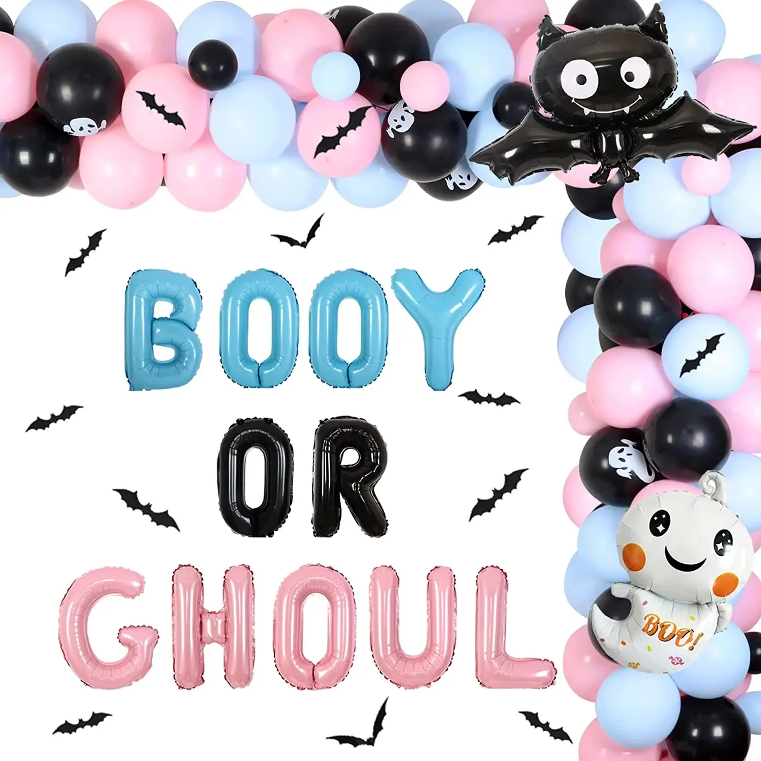 

Halloween Pink Blue Gender Reveal Balloon Garland Kit Booy or Ghoul Balloon Banner Ghost Spider Foil Balloon Party Supplies