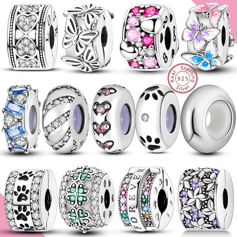 Charms Fit Original Beads 925 Sterling Silver Clip Charms Zircon Silicone Spacer Beads fit Bracelet Women DIY