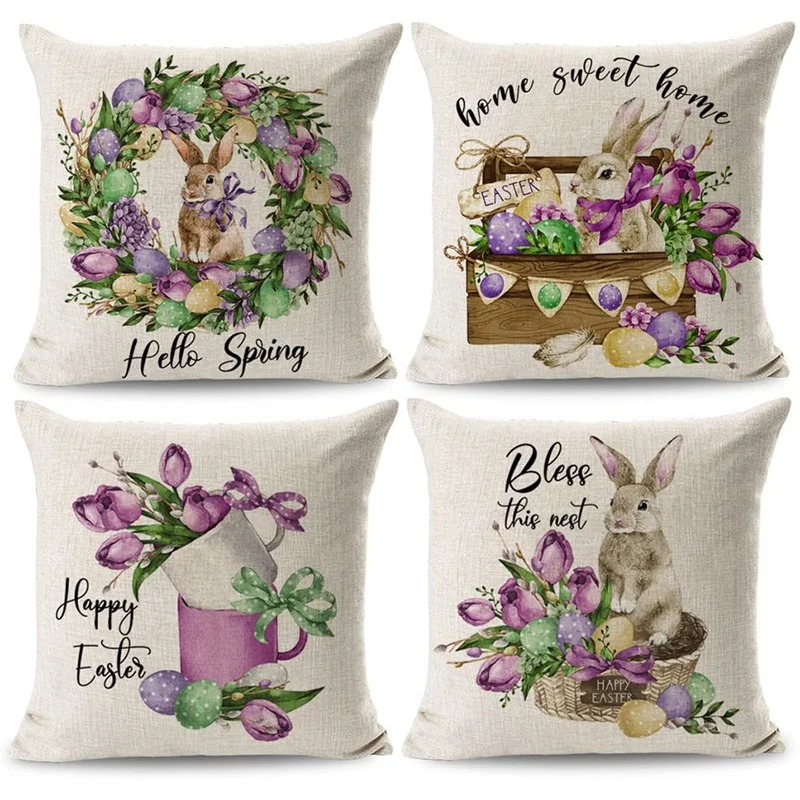 Practical Easter Pillow Covers 18X18 Set of 4 Spring Outdoor Pillow