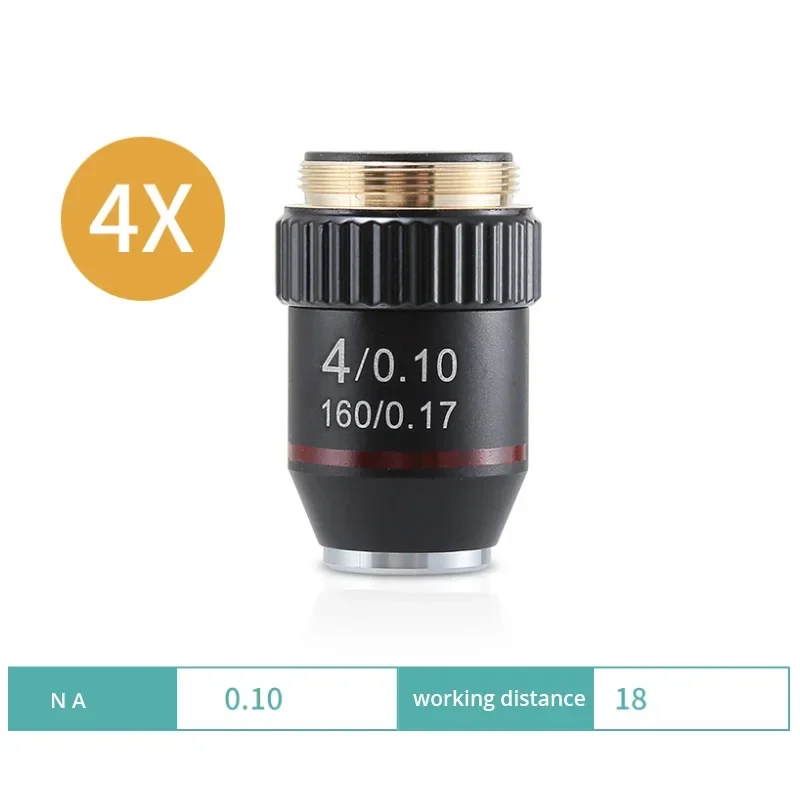 195 Achromatic Objective 4X 10X 20X 40X 60X 100X High Quality Microscope Objective Lens RMS 20.2mm Optical Parts