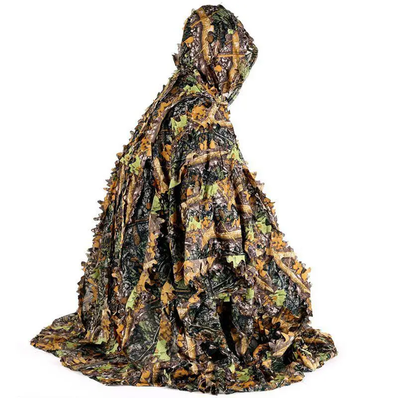 3D Leaves Ghillie suit woodland poncho raincoat hunting camouflage suit camo cape cloak for bird animal photography