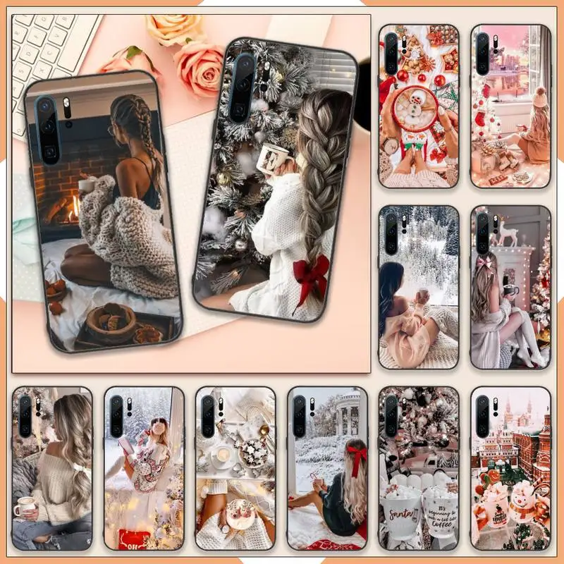 Christmas Girl Winter Coffee Custodia Per Telefono Di Capodanno Per Huawei Honor Mate 30 40 50 20 8 70 5 9 10 Pro P X I S Y Lite Nova