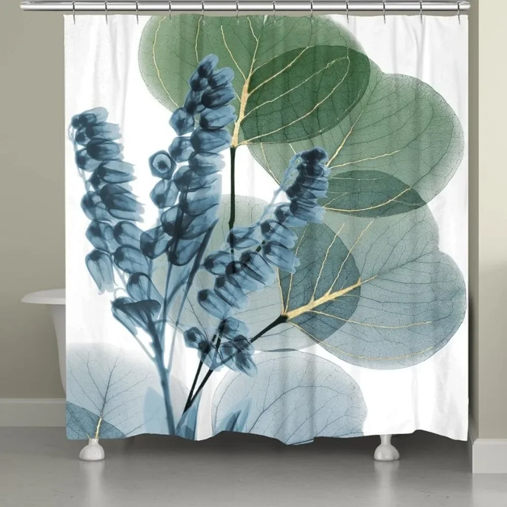 

Lily and Eucalyptus Leaf X-Ray Shower Curtain Blue/GreenFreight Free Shower Curtains for Bathroom Products Household Home Garden