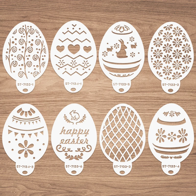 8Pcs Easter Eggs Shape Cake Stencil Cookie Fondant Cupcake Mold PET Cake Decorating Tools 2025 Happy Easter Party Decor Supplies