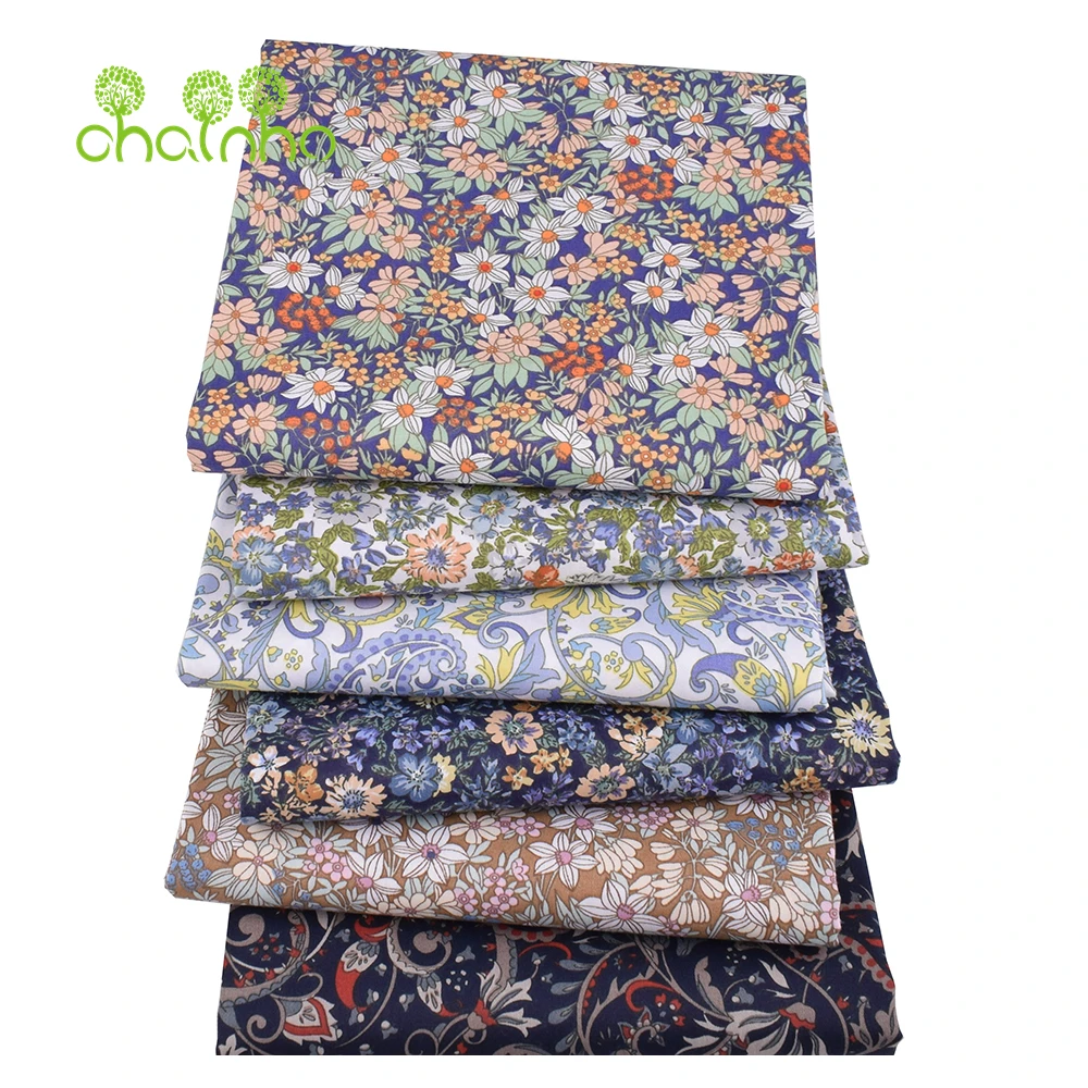 Chainho,Printed Twill Weave Cotton Fabric,DIY Sewing Quilting Material,Patchwork Cloth,6 Designs Floral Series,2 Sizes,25C10