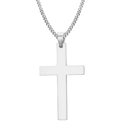 Stylish Stainless Steel Cross Pendant Necklace - Unisex Punk Hip Hop Jewelry Gift - 60cm (Silver)