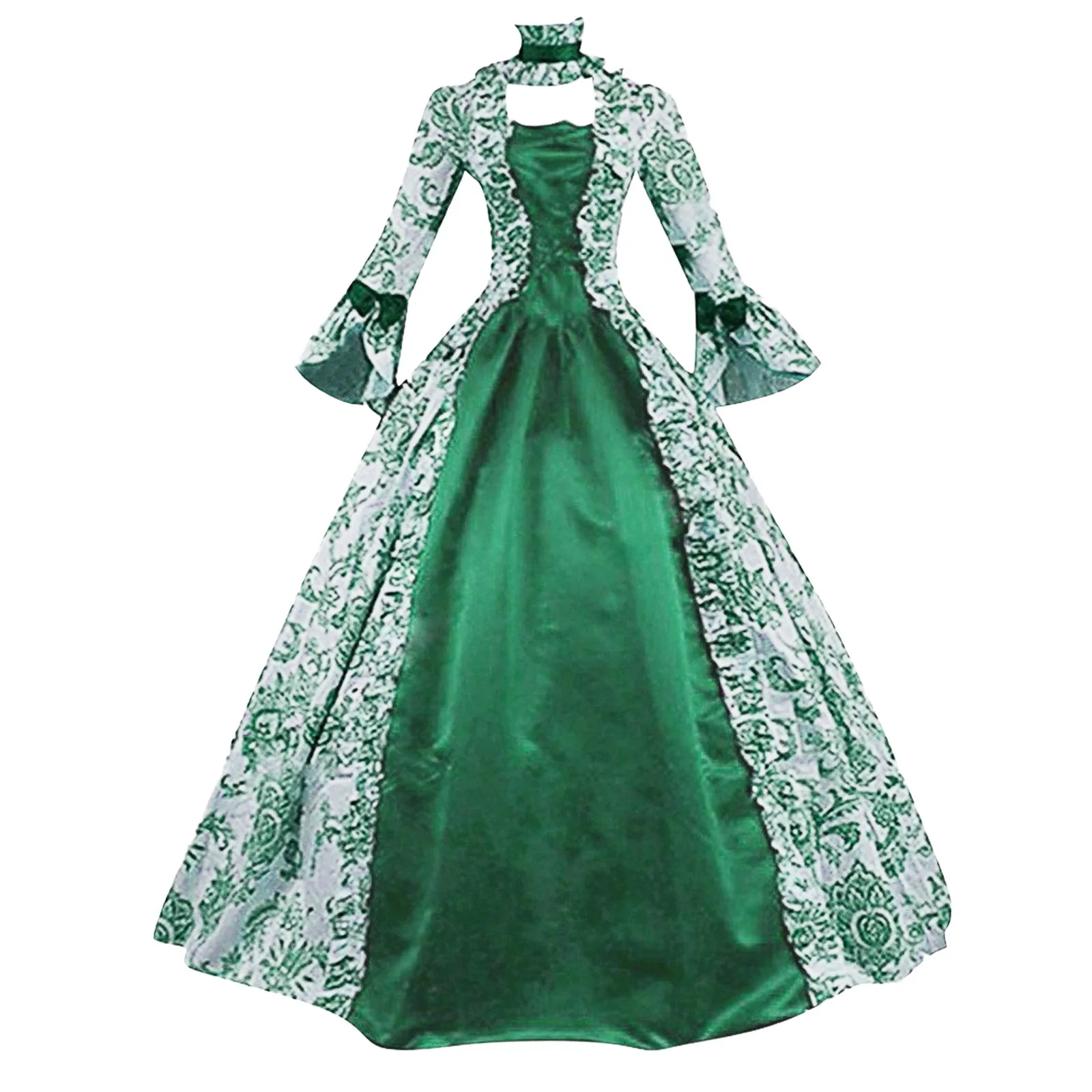 Robe Médiévale Femme Longue Maxi - Manches Trompette - Style Renaissance Gothique - Pour Cosplay, Carnaval, Halloween - Grandes Tailles