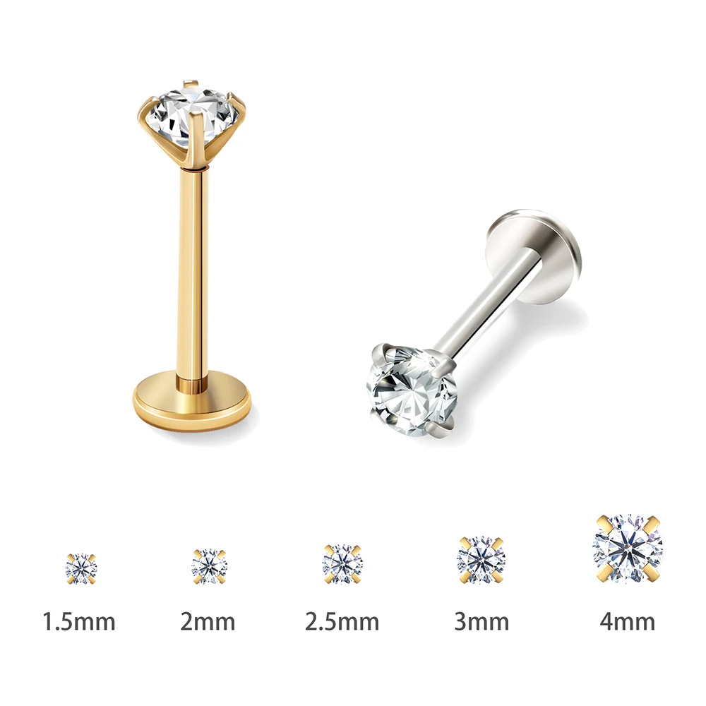 2/8PCS Stainless Steel Eearring Nose Stud Cartilage Piercing Jewelry Helix Tragus Lip Flat Back Tiny Earrings for Women 18G 6