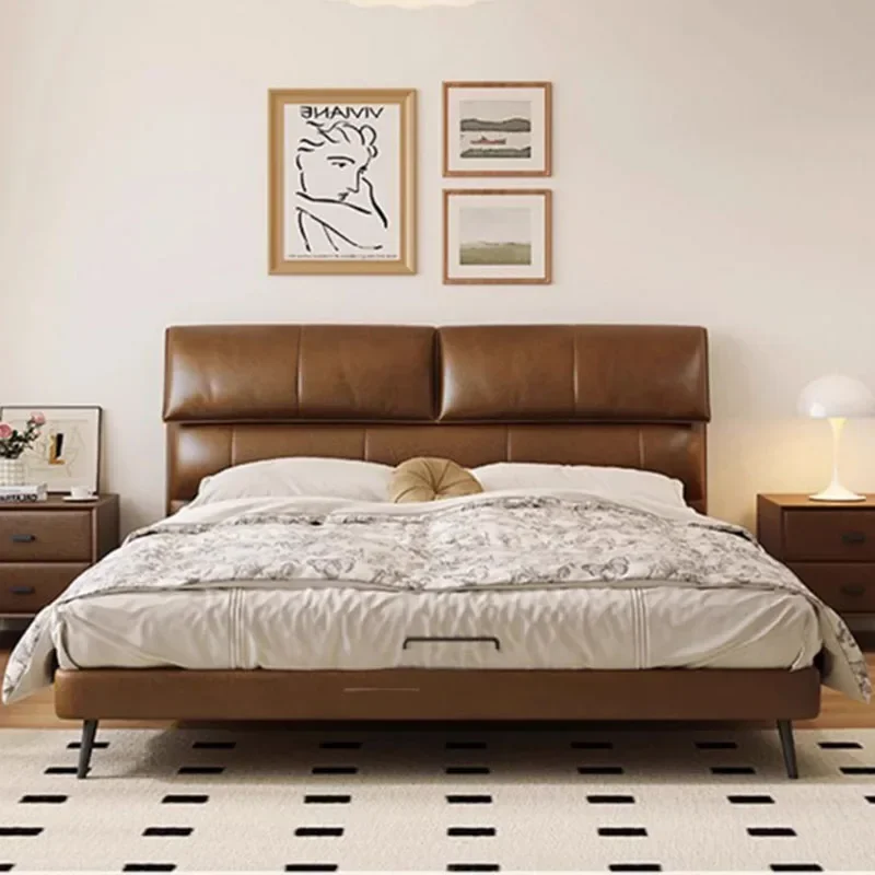 

Queen Bedframe Nordic Double Bed King Size Master Twin Modern Double Bed Wooden Luxury Leather Cama Casal Household Products