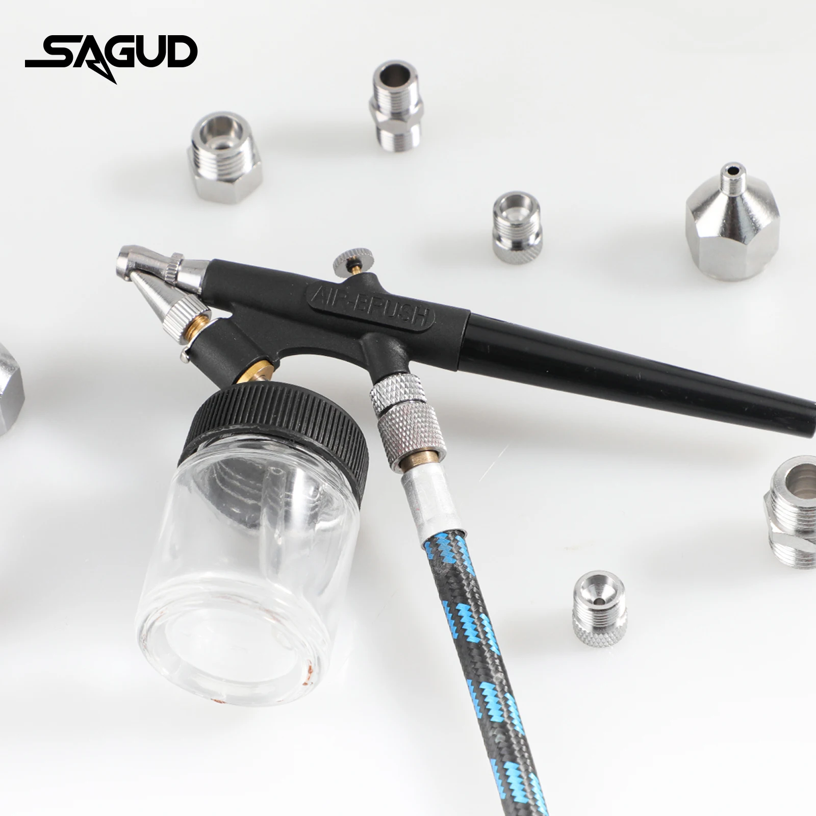 SAUGD 9PCS/Set Airbrush Adaptor Fitting Accessories Replacement Kit Coupling Connector Tool For Compressor and Air Brush Hose 3