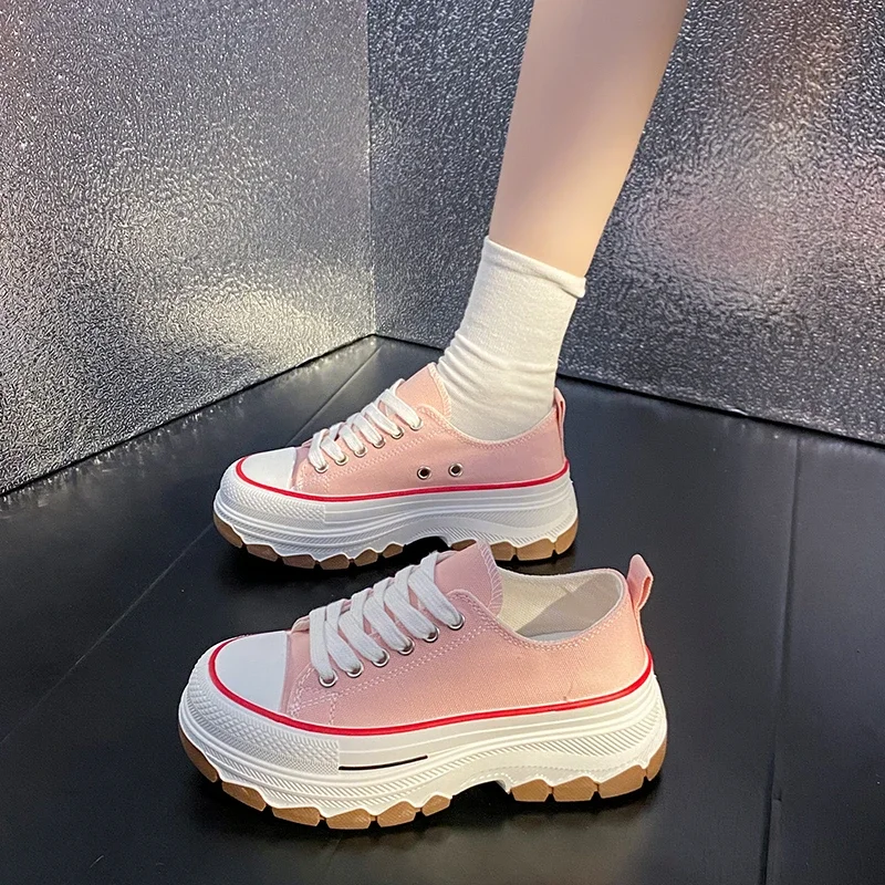 canvas shoes for women Crossed frenulum Autumn Winter increase shoes  fashion Low help Thick soled casual board footwear 2024