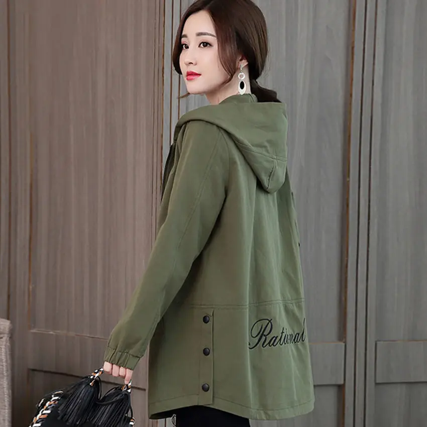 

S-7XL Women's Hooded Mid-length Trench Coat Korean Fashion Spring Autumn Women's Tops Loose Jacket Plus Size Leisure Solid Color