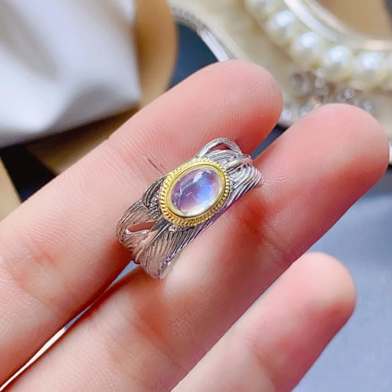 

Natural Blue Moon Stone Rings for women silver 925 jewelry luxury gem stones 18k gold plated free shiping items