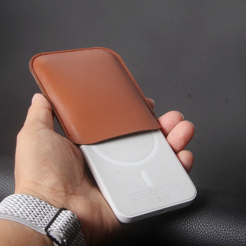 Power Bank Cover Pouch Leather Case for iPhone 13 Magsafe External Battery Cover - 1
