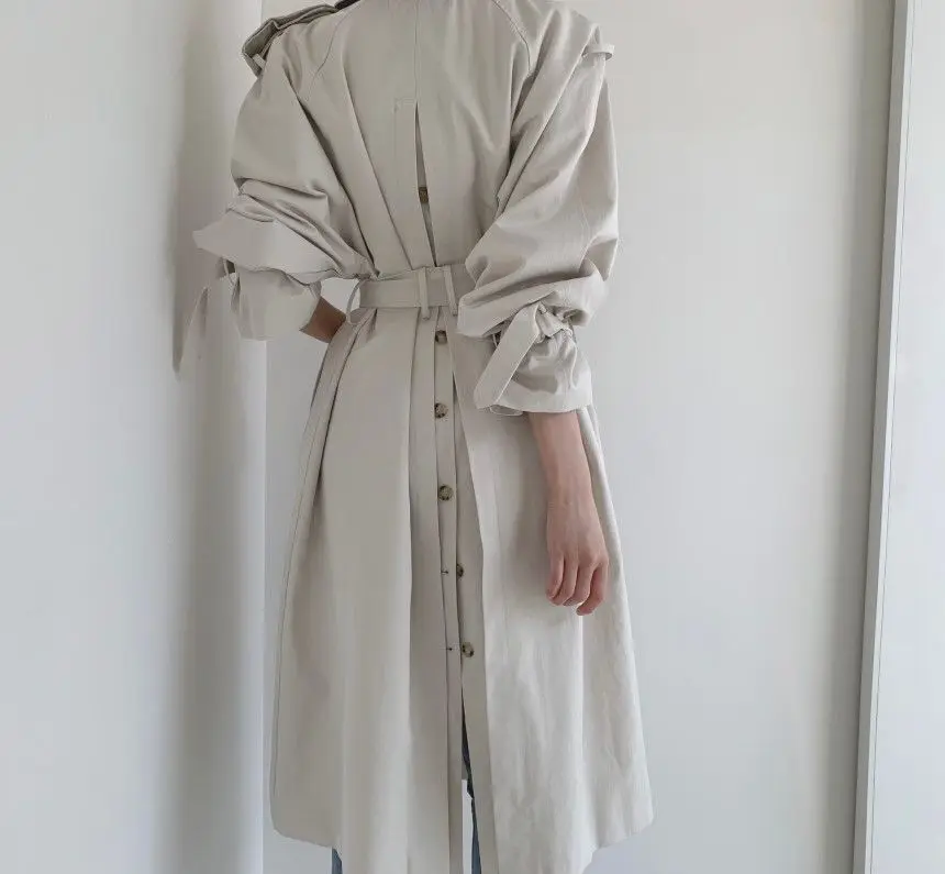 Women Long Trench Coat New Spring Autumn Casual Lapel Double Breasted with Belt Loose Coat Office Lady Korean Fashion Outerwear