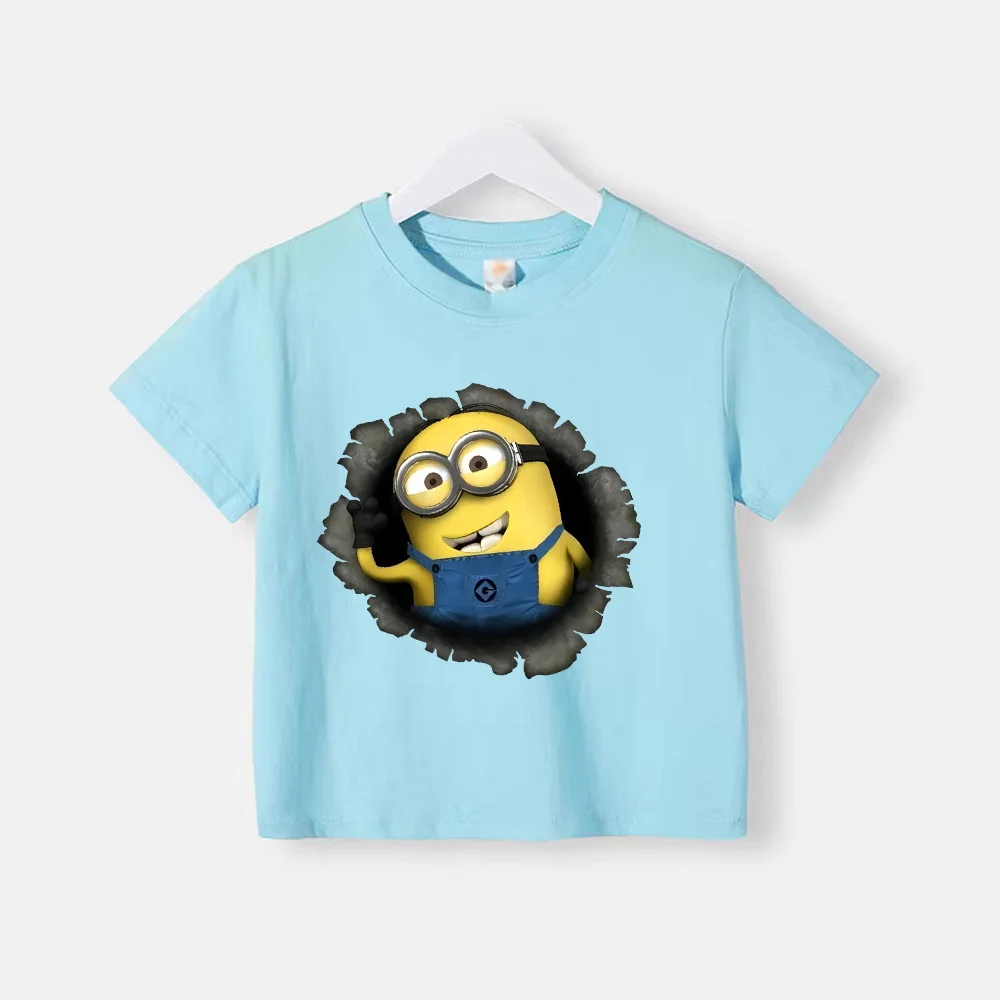 thumbnail image 1 of Camiseta de verano 100 % algodón para adolescentes, camisetas para niños con estampado sencillo de Minions de dibujos animados, camisetas de cuello redondo para bebés, ropa de manga corta para niños y, 1 of 5