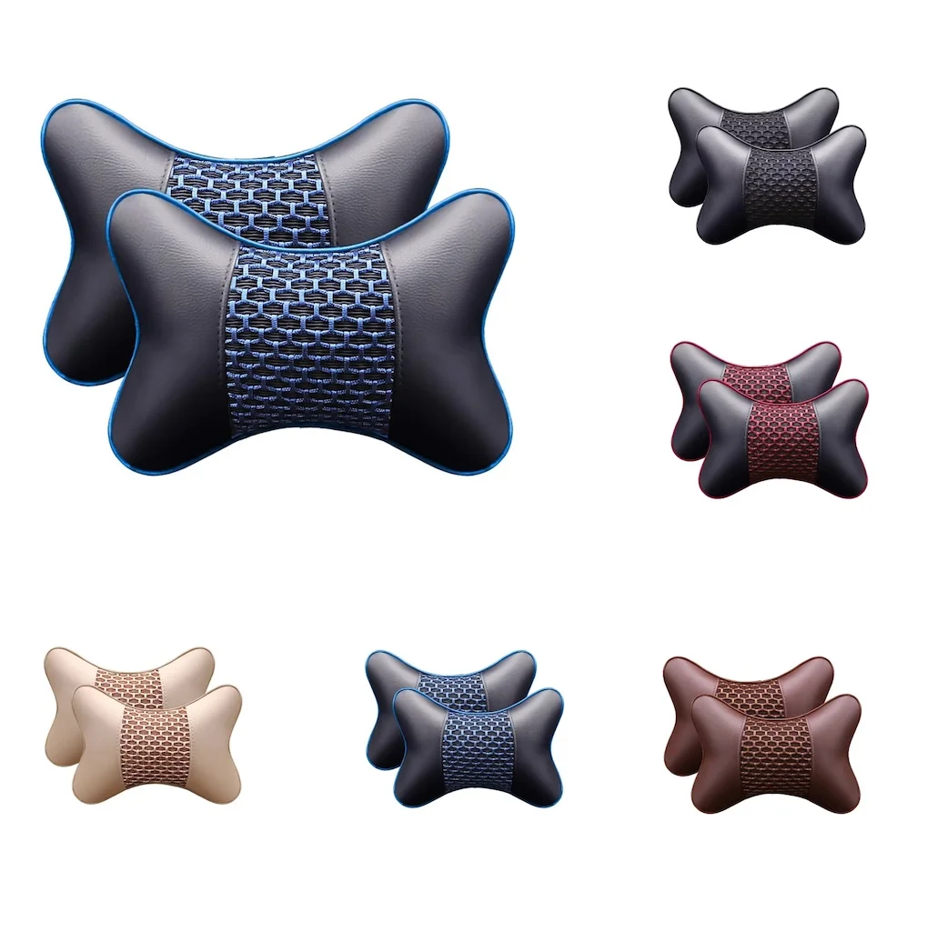 2 Pieces Car PU Leather Headrest Neck Pillow Head Pillows Seat Back Support Cushion Fit For Toyota