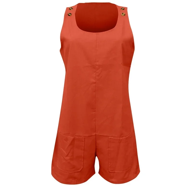 Women's Backless Loose High Waist Sleeveless Camisole Jumpsuits 2024 Summer Playsuit Romper Solid Color Short Jumpsuit Ladies