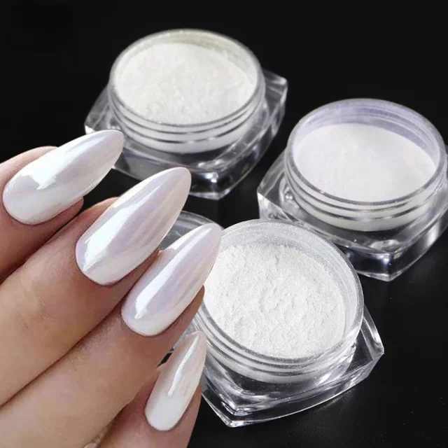 Mirror Mermaid Nail Powder Pigment Pearl White Rubbing on Nail Art Glitter Dust Chrome Aurora Blue Manicure Decorations