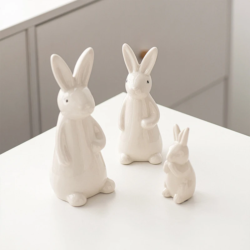 Bookshelf Easter Decorations White Ceramic Bunnies Home Tabletop  Bunny Microlandscape Ornament For Garden Backyard Decor Crafts 3