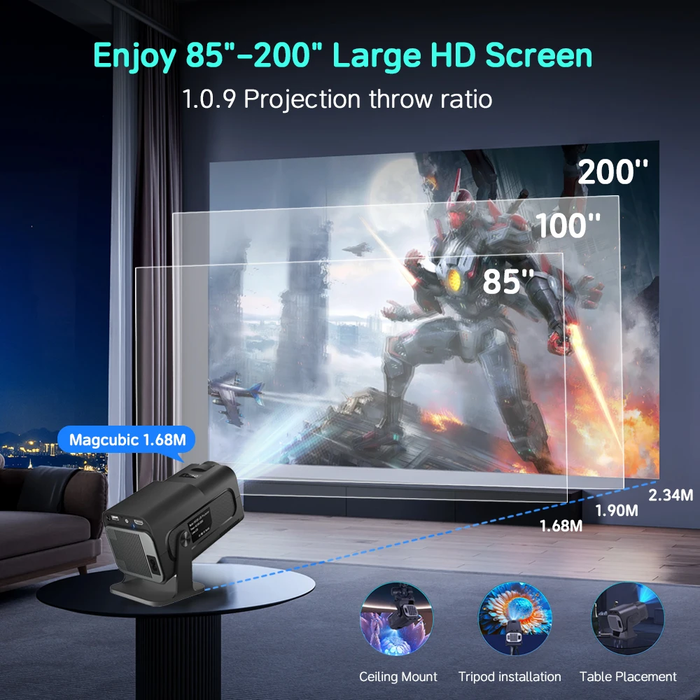 DOAN 4K Android 11 Projector Native 720P 300ANSI HY320 Mini Dual Wifi6 BT5.2 720P portable Projetor