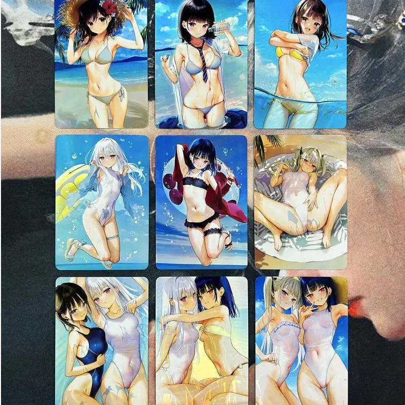

9Pcs/set Self Made Swimsuit Mi Gnon Sexy Cute Anime Kawaii Game Characters Classic Series Color Flash Collection Card Toy Gift