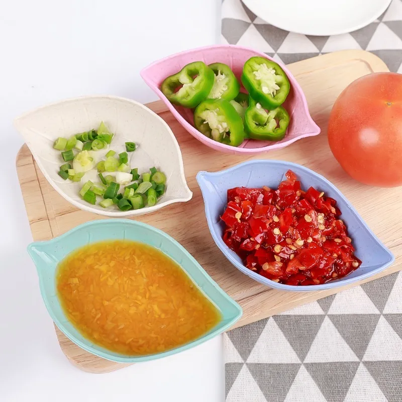Sauce dishes seasoning dishes plastic seasoning dish 1/20Pcs Leaf-Shaped Dipping Sauce Dishes Mini Dinnerware Plate Multipurpose Wheat PP Kitchen Bowls for Seasonings Vinegar Salt